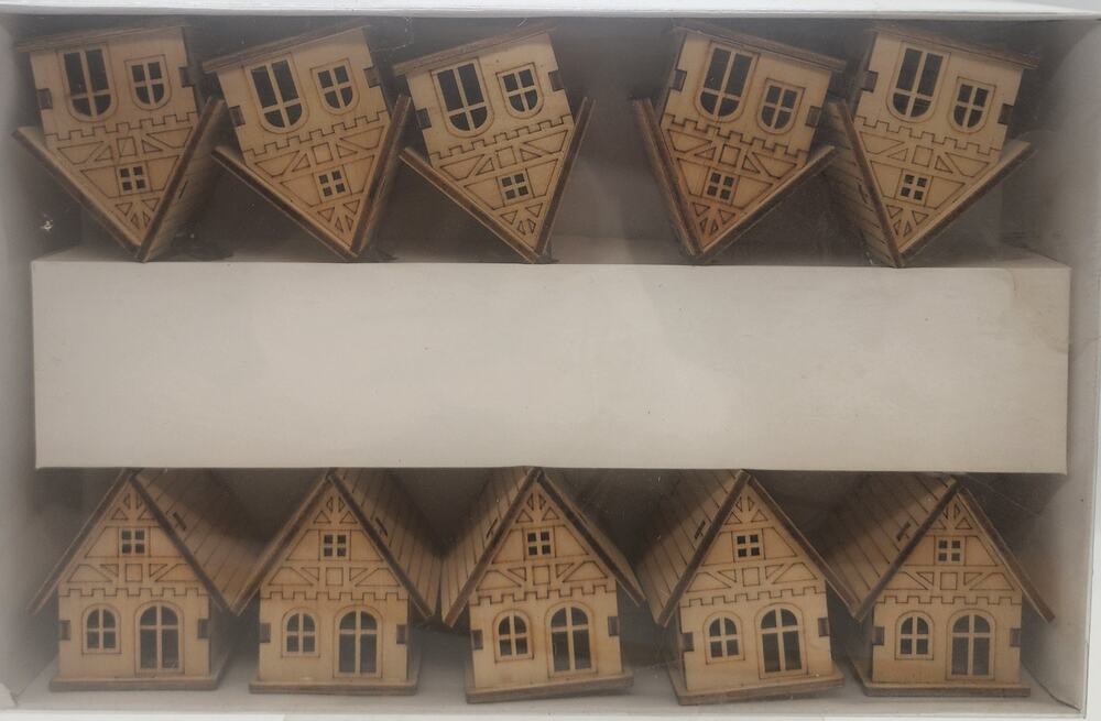 Laser Cut Wooden House Cabin String Lights